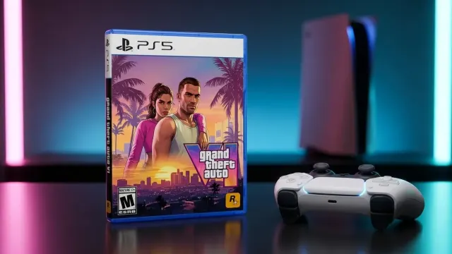 Caja de GTA 6 para PS5 con el sello de clasificación M para mayores de 17 años del ESRB