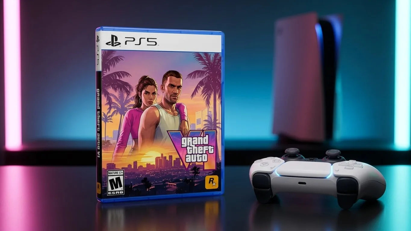 Caja de GTA 6 para PS5 con el sello de clasificación M para mayores de 17 años del ESRB