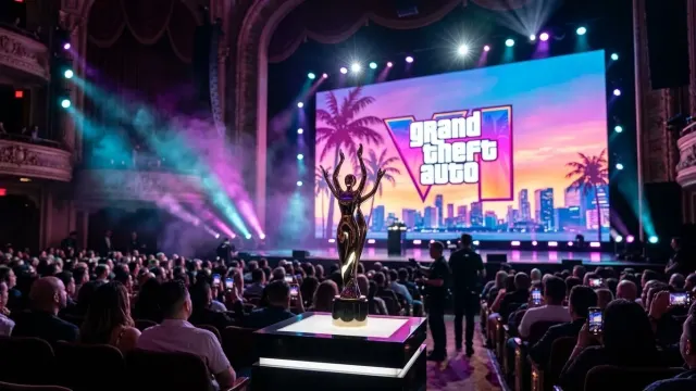 Trofeo de The Game Awards junto a la portada de GTA 6, que podrá competir por el Juego del Año 2026